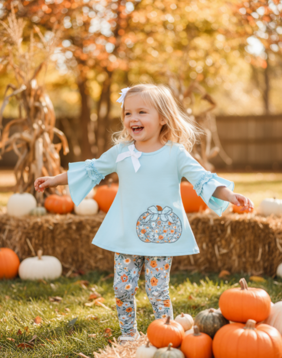Floral Embroidered Pumpkin Ruffle Outfit