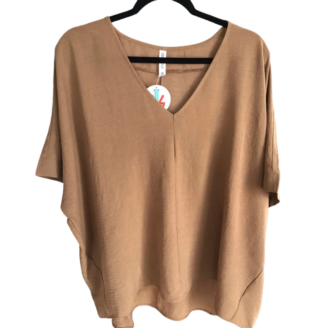V-neck Dolman Sleeve Camel