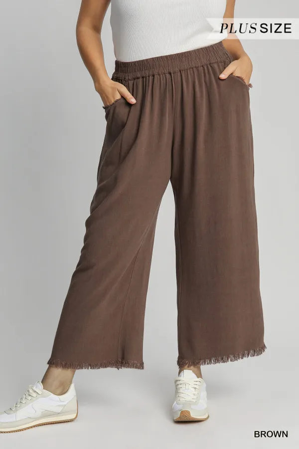 Frayed Hem Wide-Leg Pants Brown