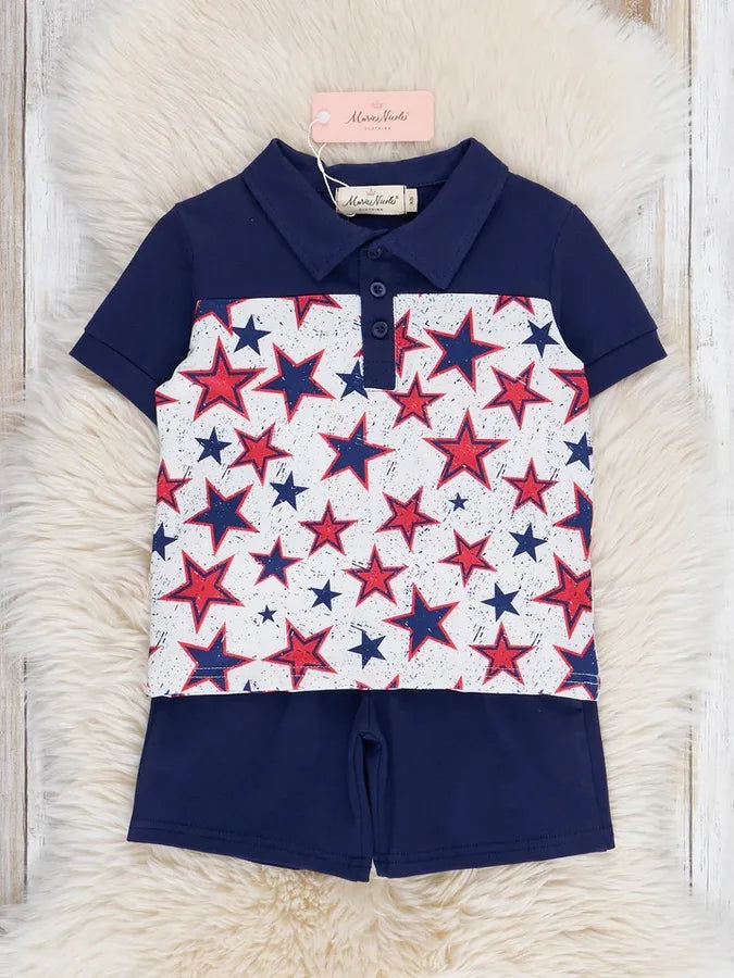 Navy & Red Stars Polo Outfit