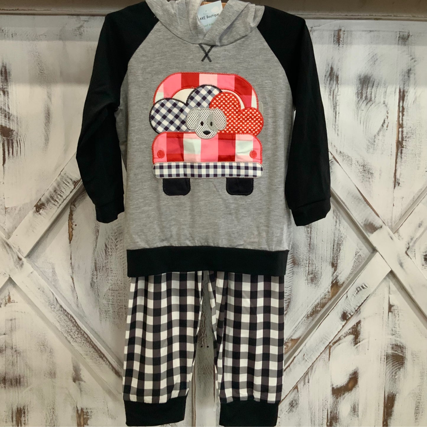 Gray Black Heart and Dog Hoodie Set