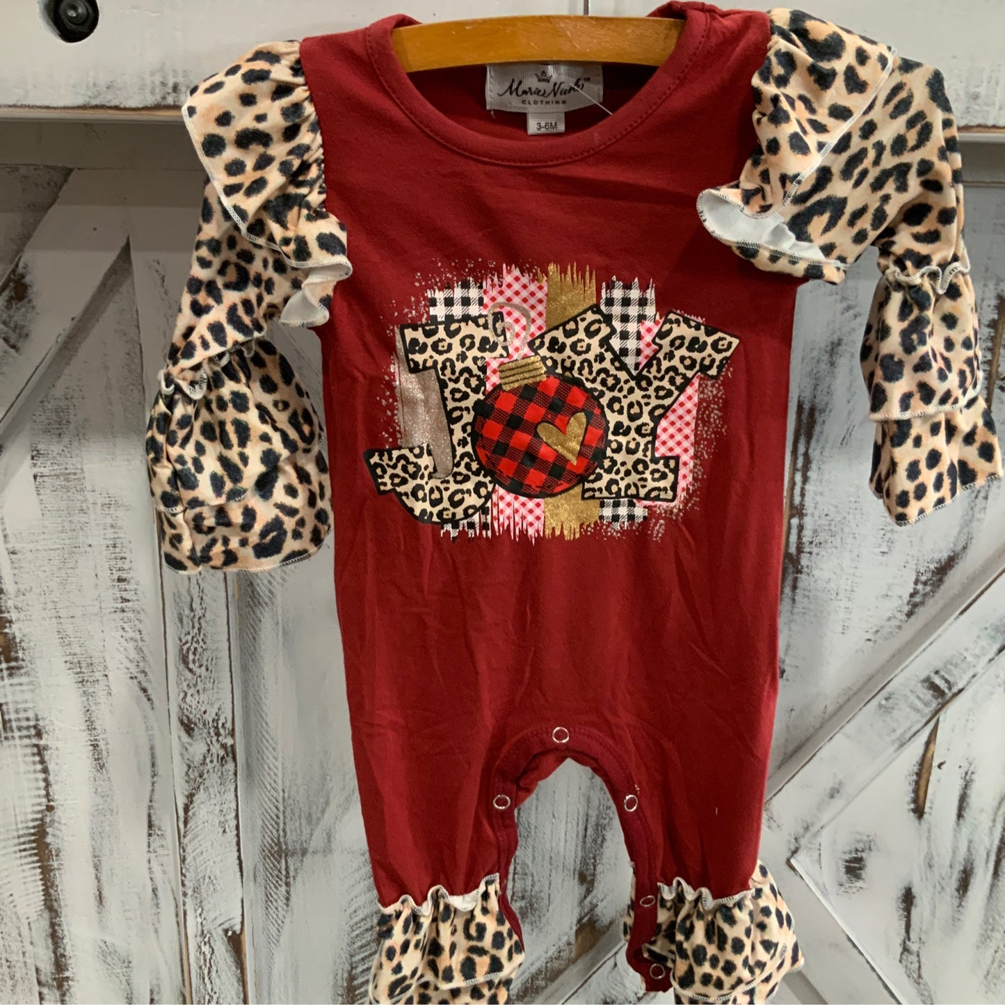 Burgundy Joy Lepard Raglan Romper