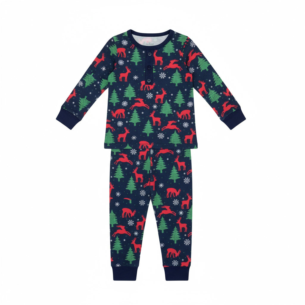 Navy Forest Christmas PJ Set (Girl)