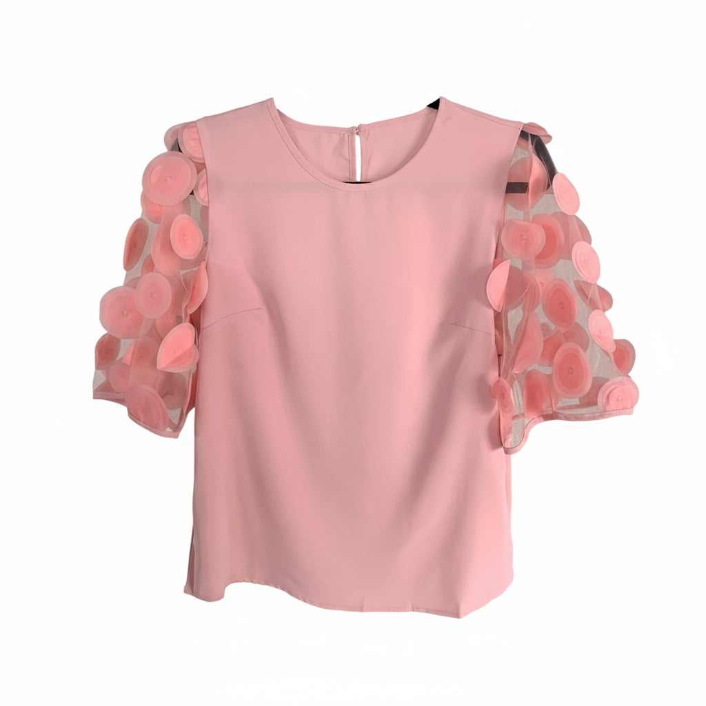 Dusty Pink Mesh Half Sleeve Blouse