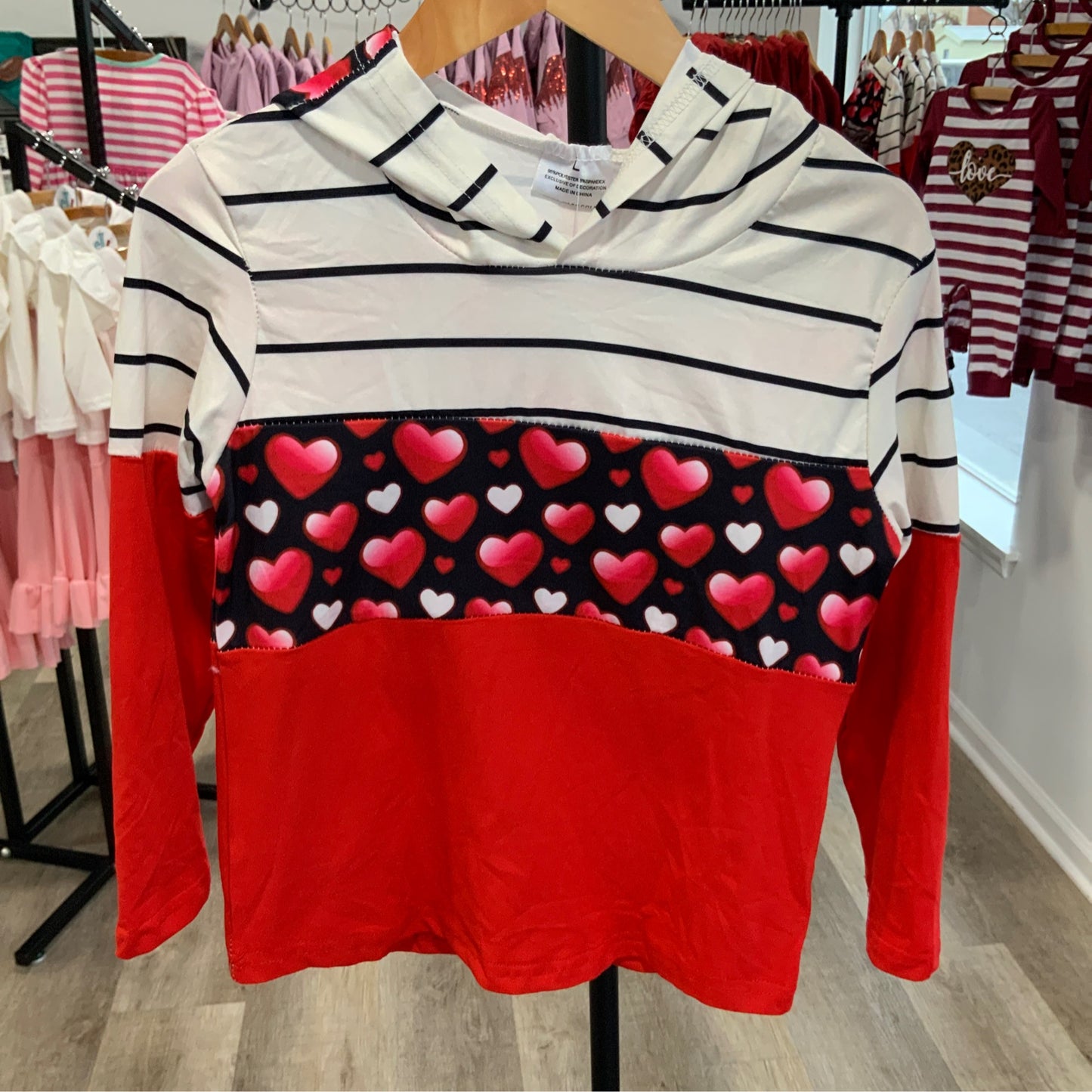 Heart Red and Black Striped Hoodie