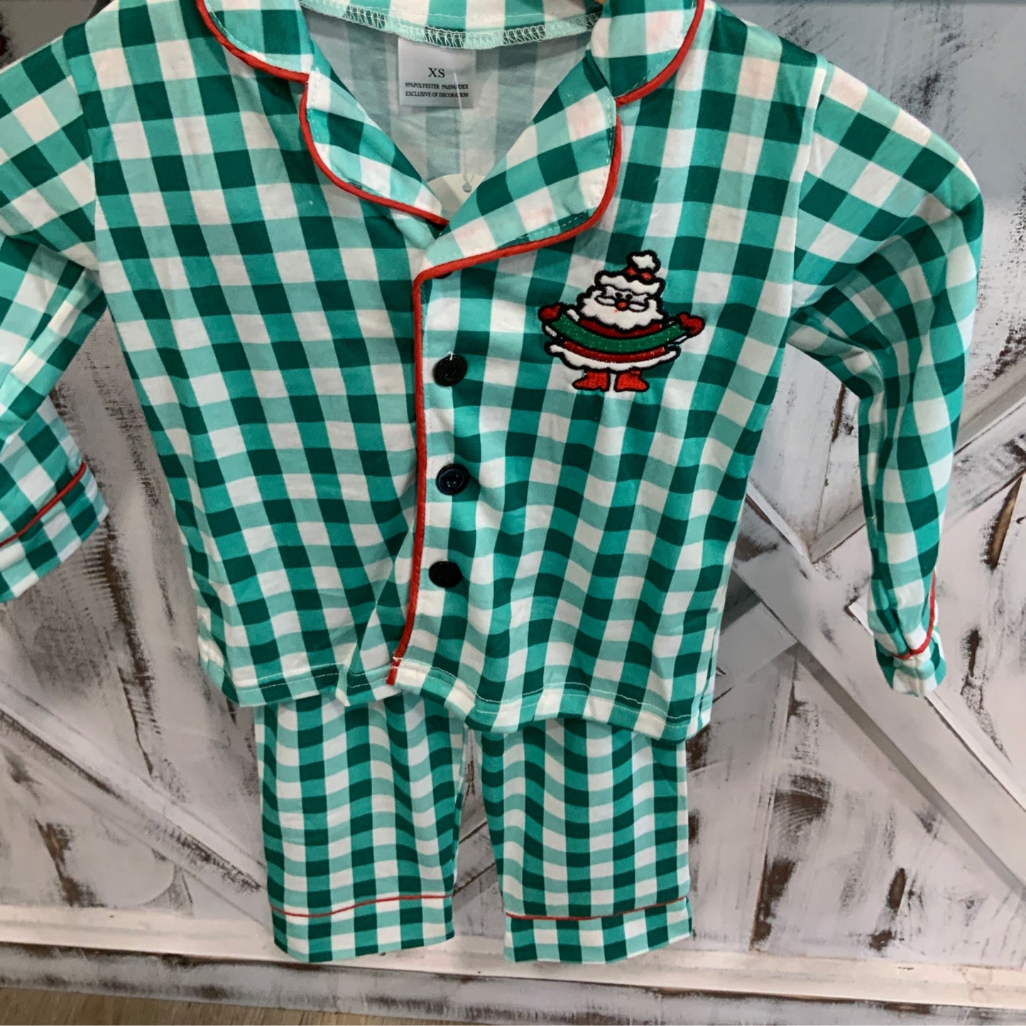 Santa Green Plaid PJ Boys