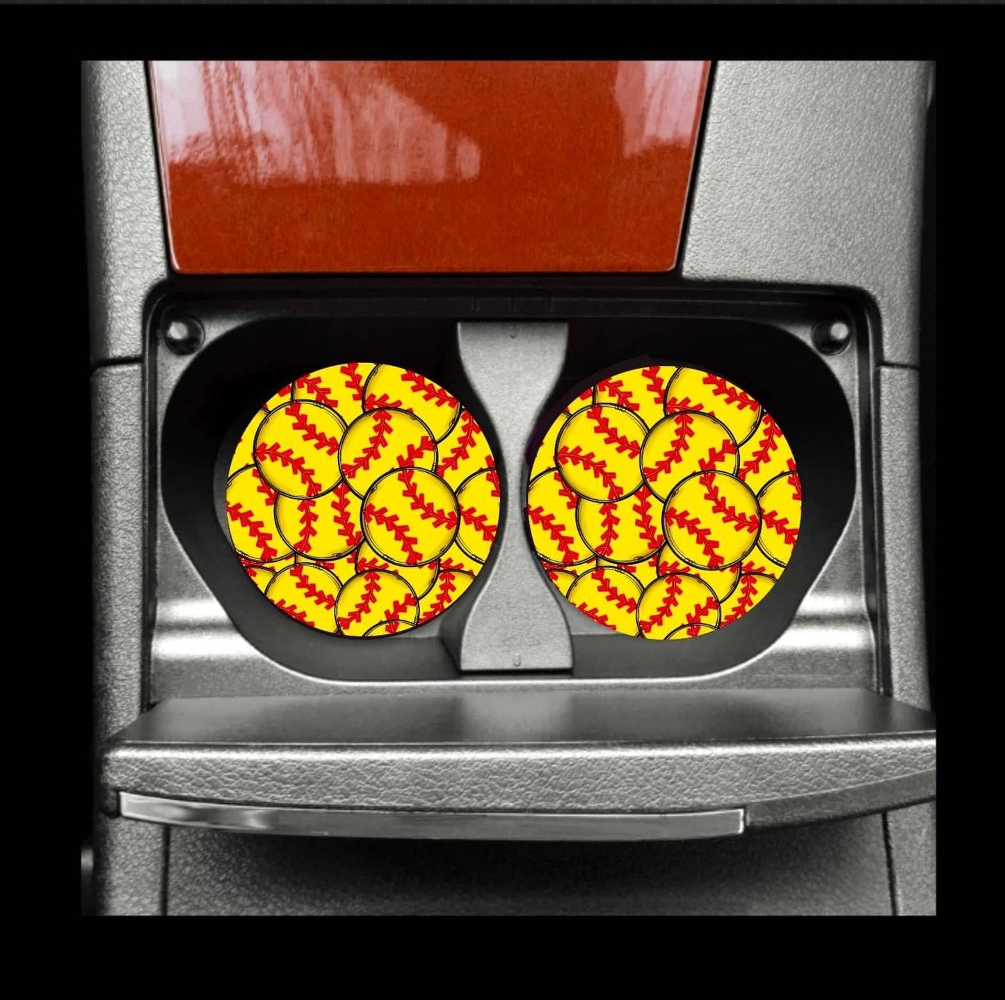 Softball Neoprene Car Coaster Set