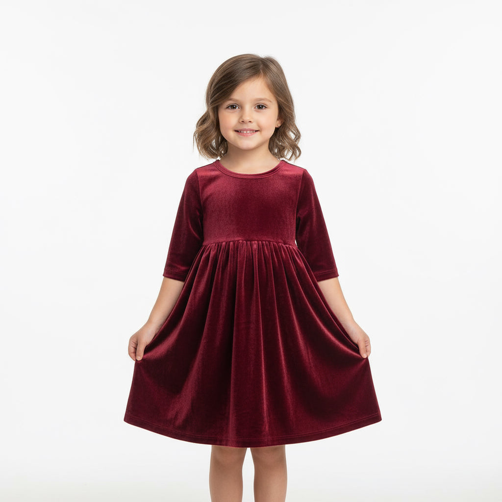 Cranberry Velvet Twirl Dress