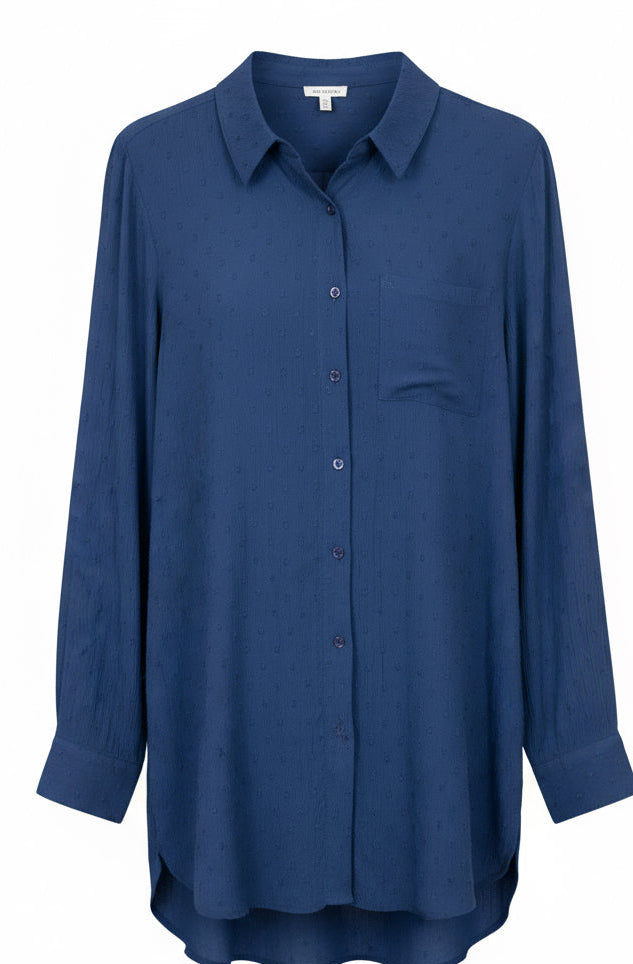 Blue Swiss Dot Button Up