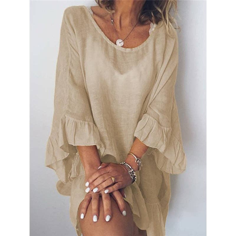 Ruffled Hem Casual Linen Dress/Tunic