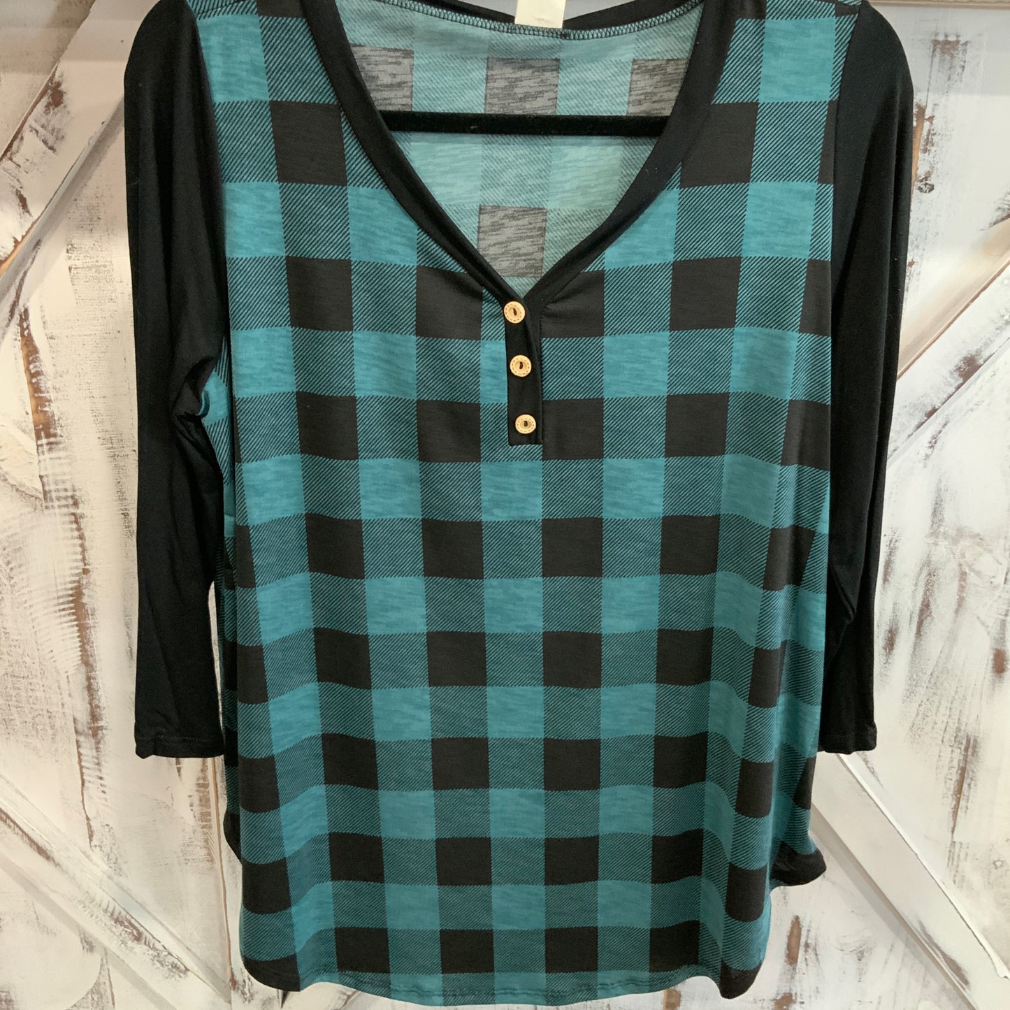 V-Neck Teal/Black Top