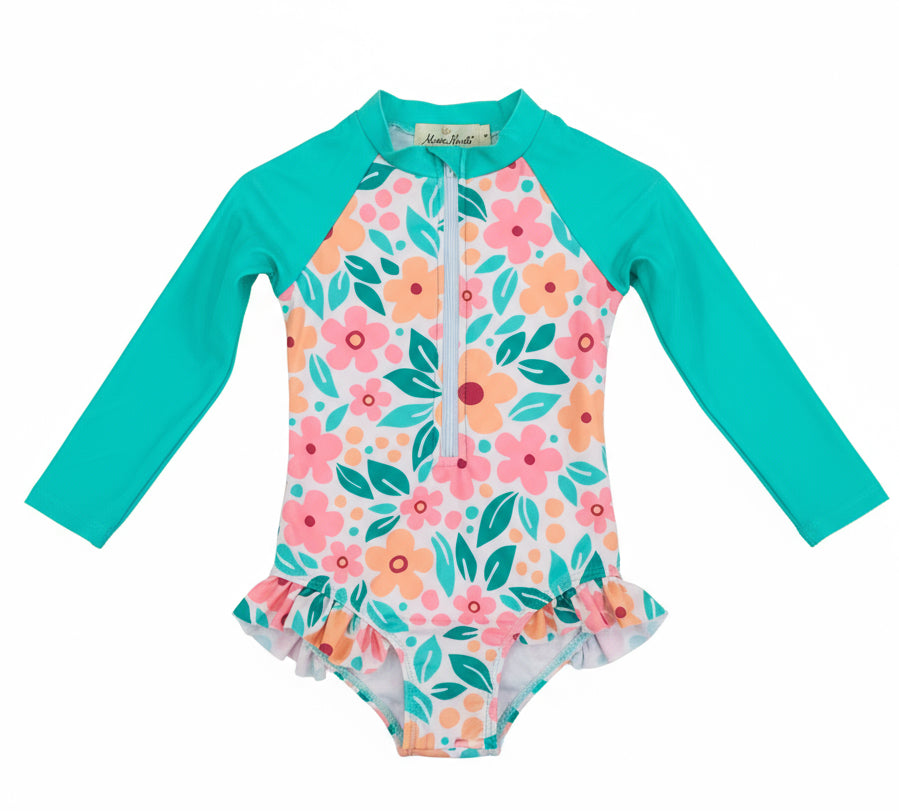 Turquoise & Pink Tropical Bloom Rashguard