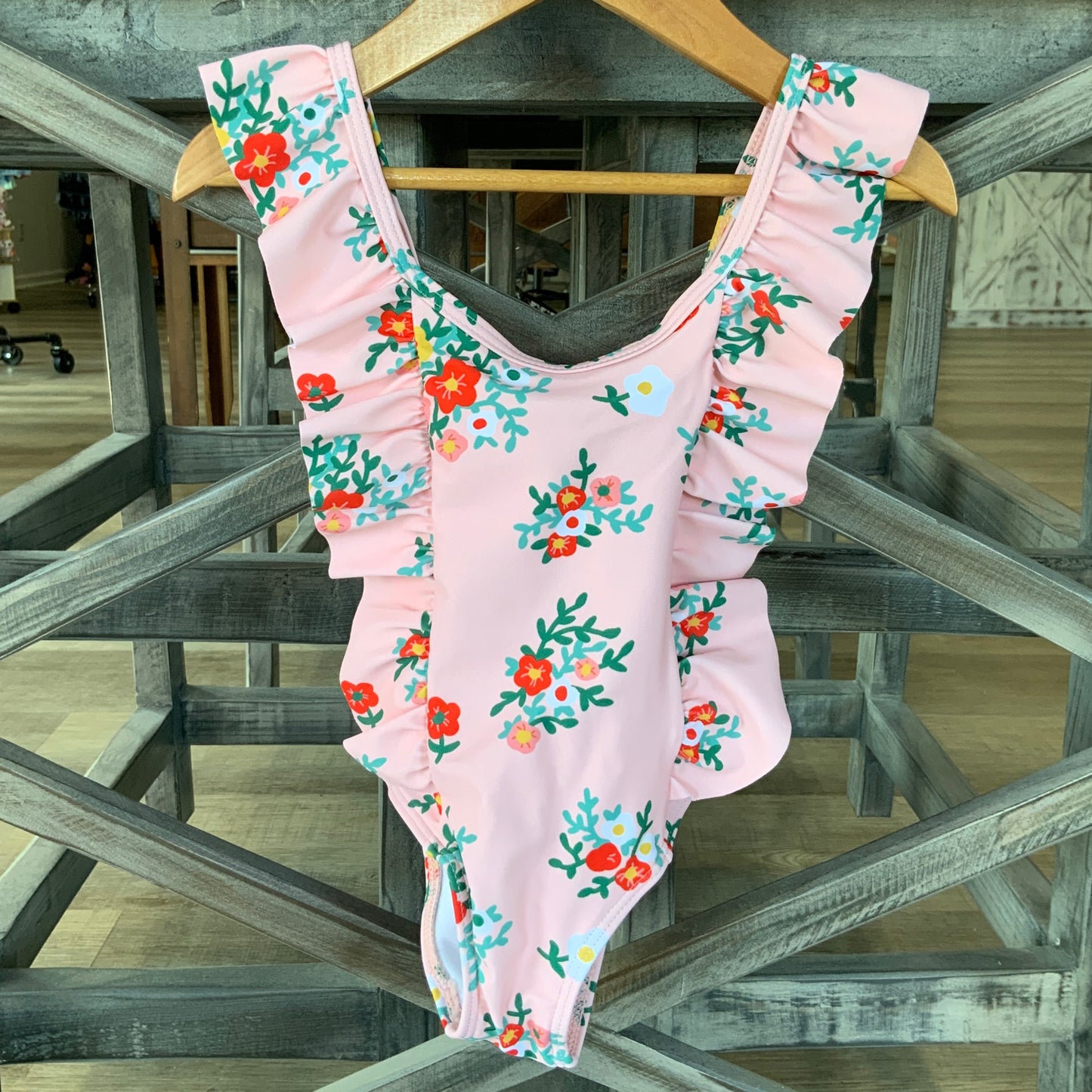 Mom & Me Peach Floral Swimsuit Girls