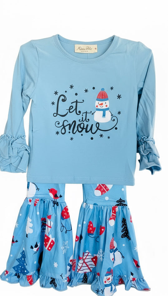Light Blue Snowman Bell Bottom Outfit