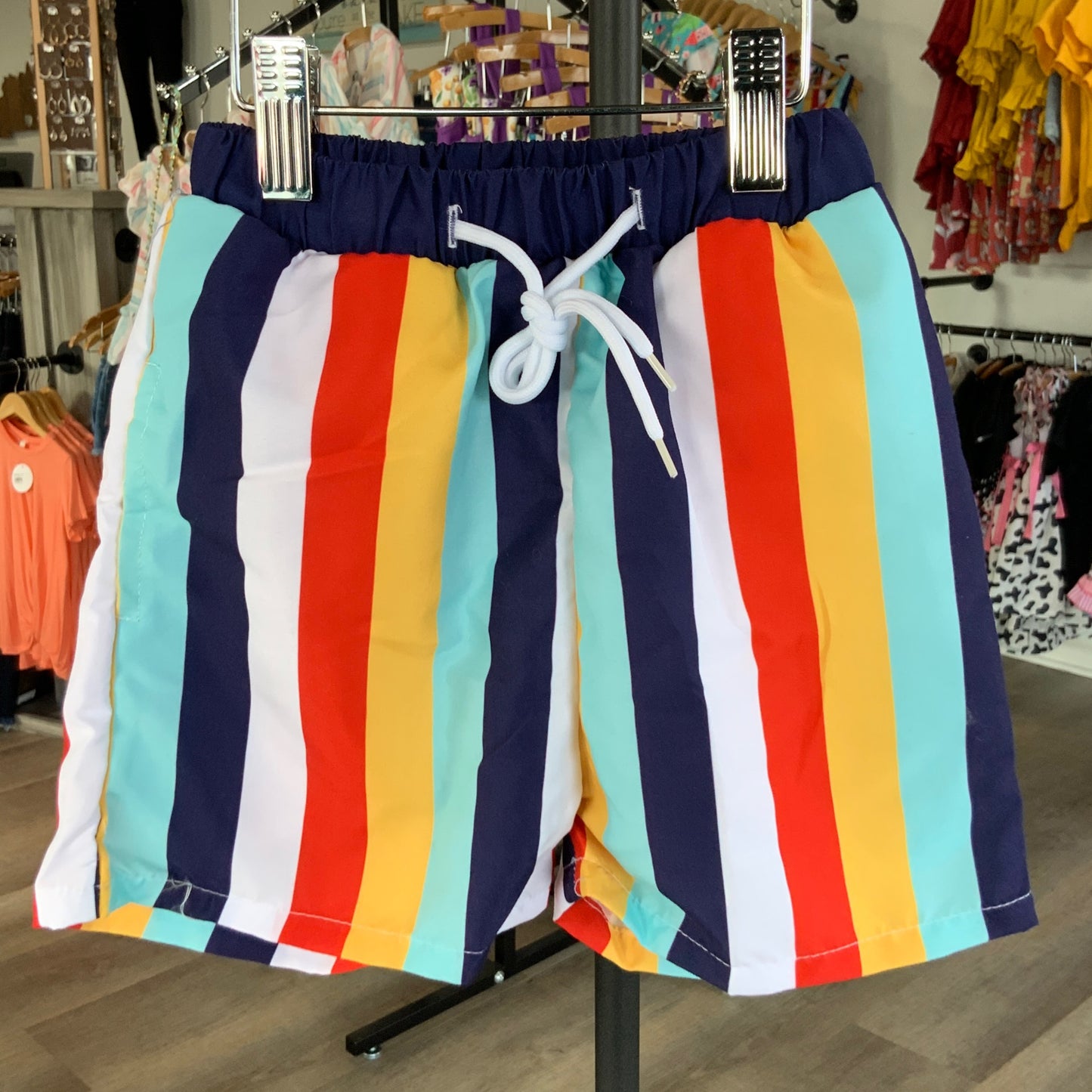 Navy Stripe Swim Trunks