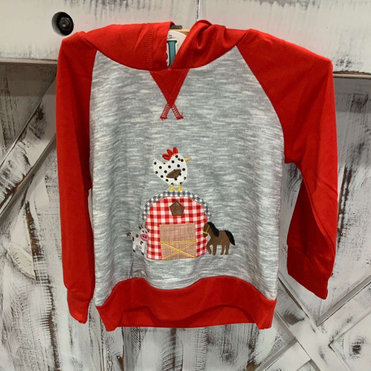 Red raglan Farm Animal Hoodie