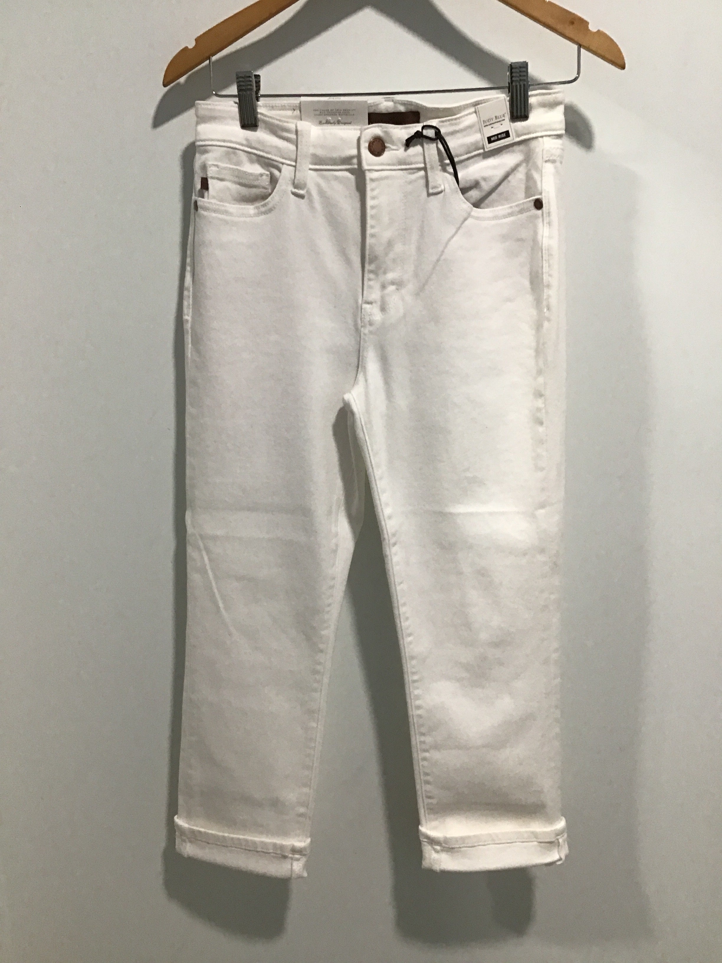 JB White Cuffed Capri Pants – High-Rise Stretch Denim Cropped Jeans for Women with Tummy Control