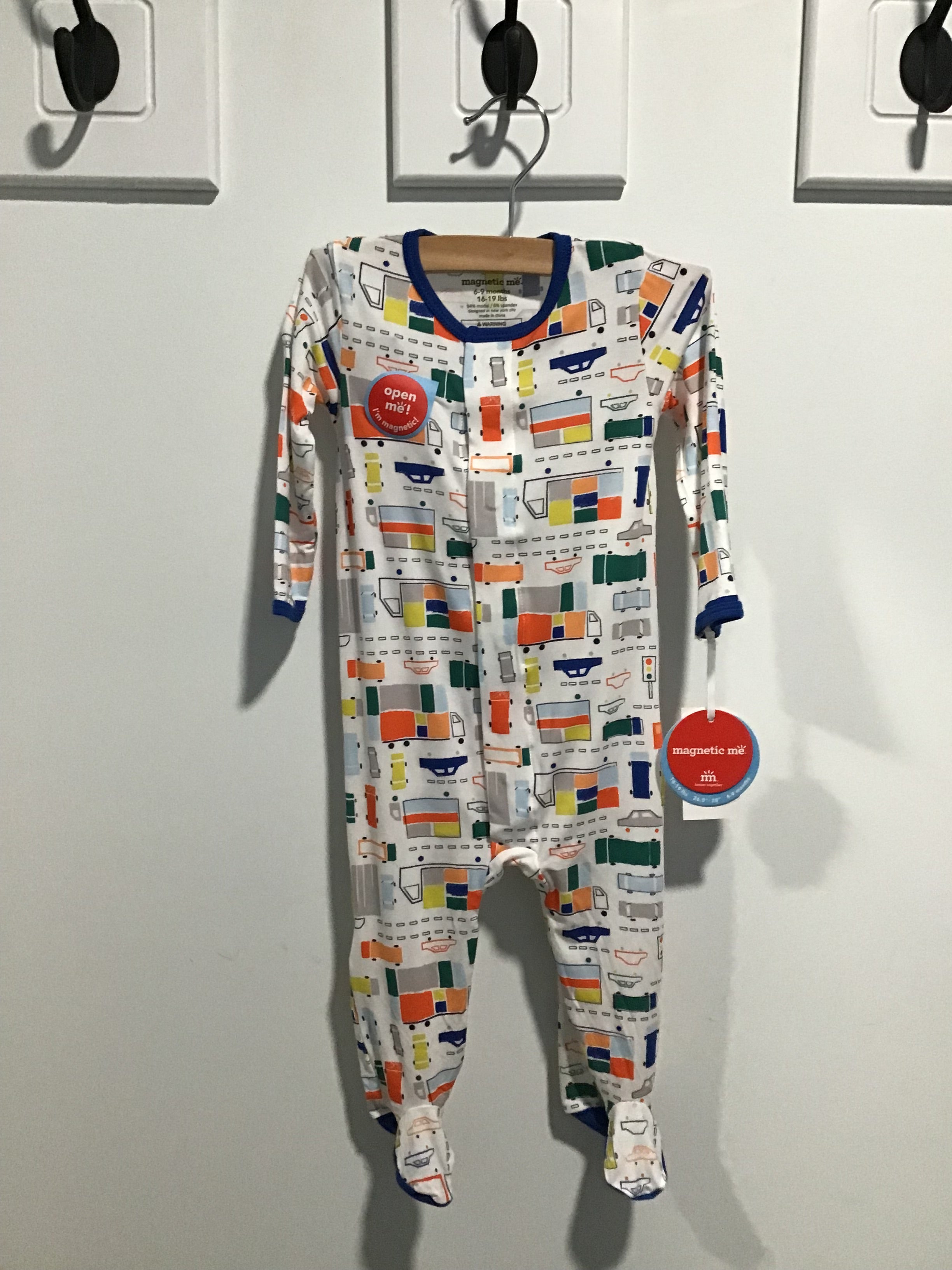 MM “Traffic Jammies” Magnetic Footie – Baby Boy One-Piece Pajamas with Vehicle Print & Easy Magnetic Closure