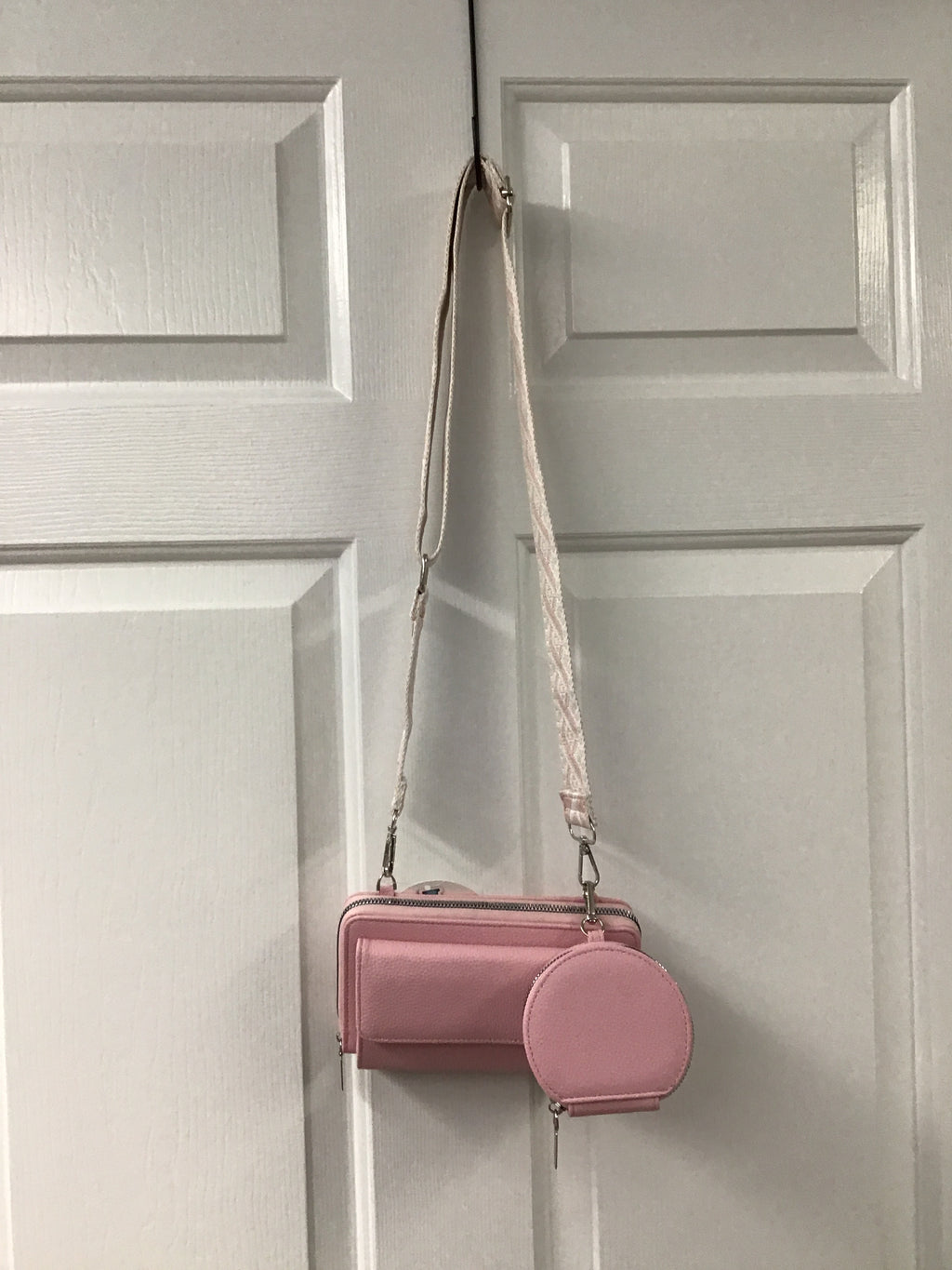 Vegan Leather Woven Crossbody Bag – Textured Dual-Pouch Sling with Adjustable Strap in Lilac