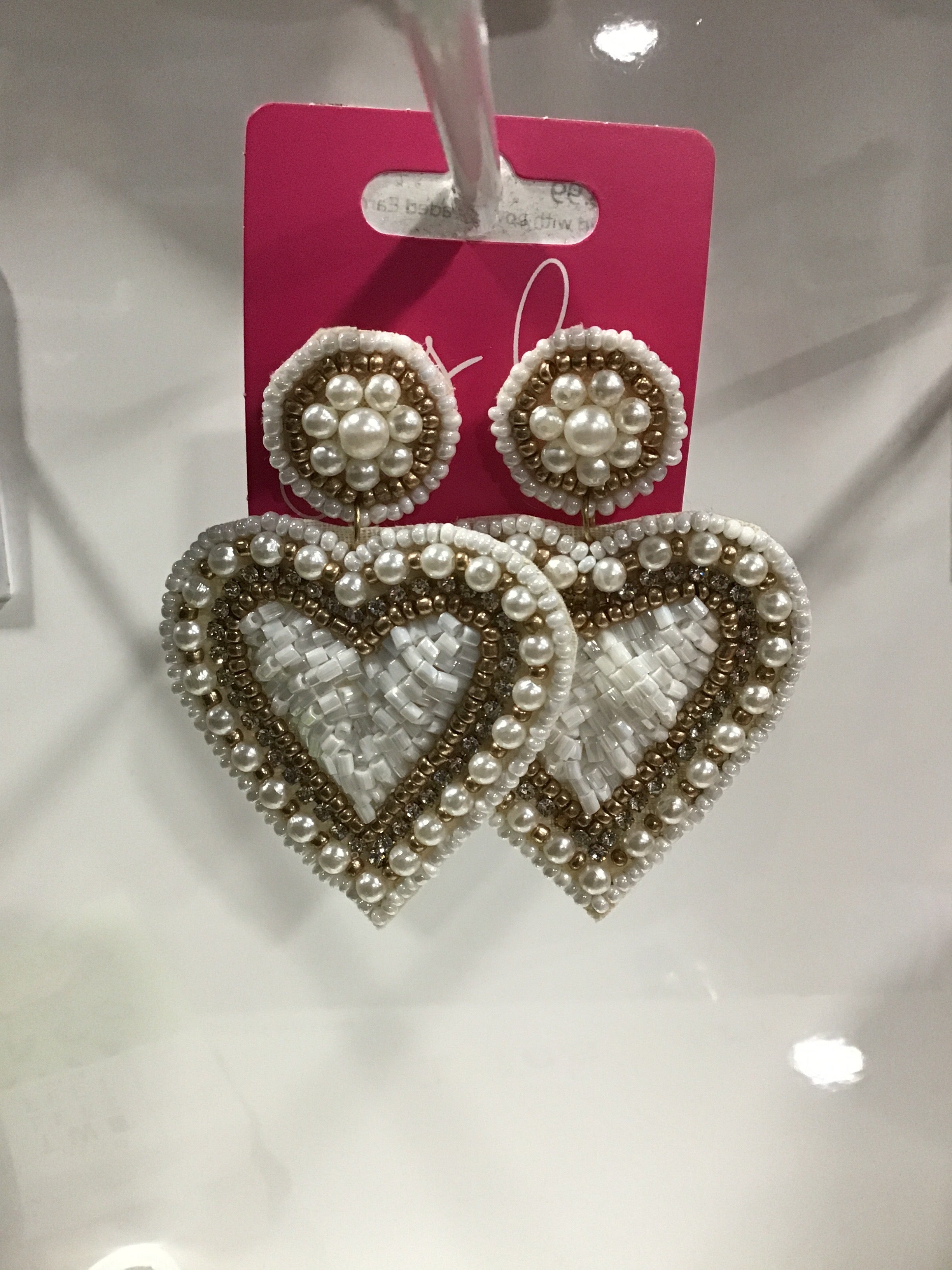 Filled with Love Beaded Heart Earrings – Pearl & Gold Statement Drops for Women’s Boutique Gifting & Glam