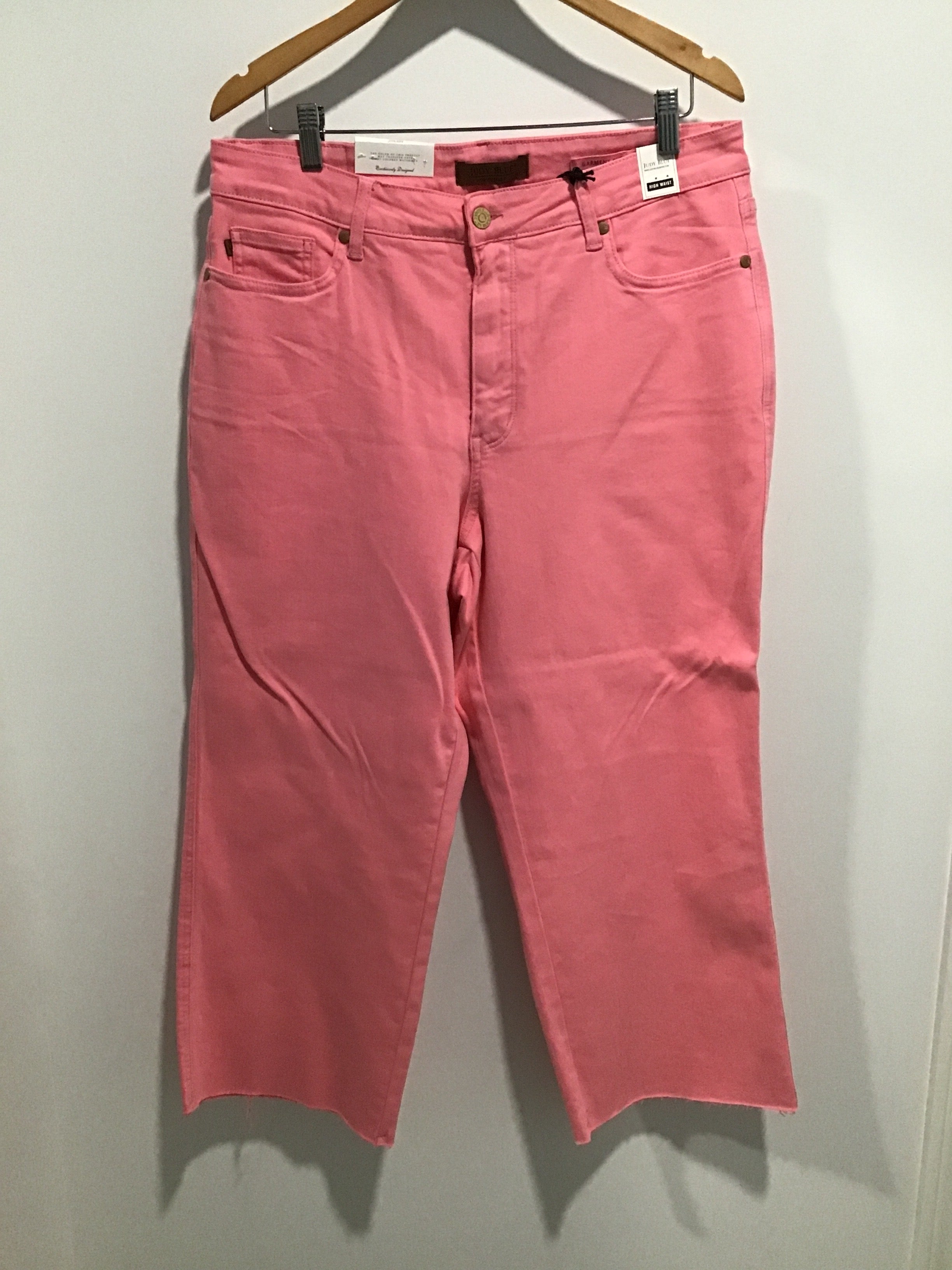 JB Pink Tummy Control Wide Leg Pants – High-Rise Stretch Denim with Sculpting Waistband & Cropped Hem