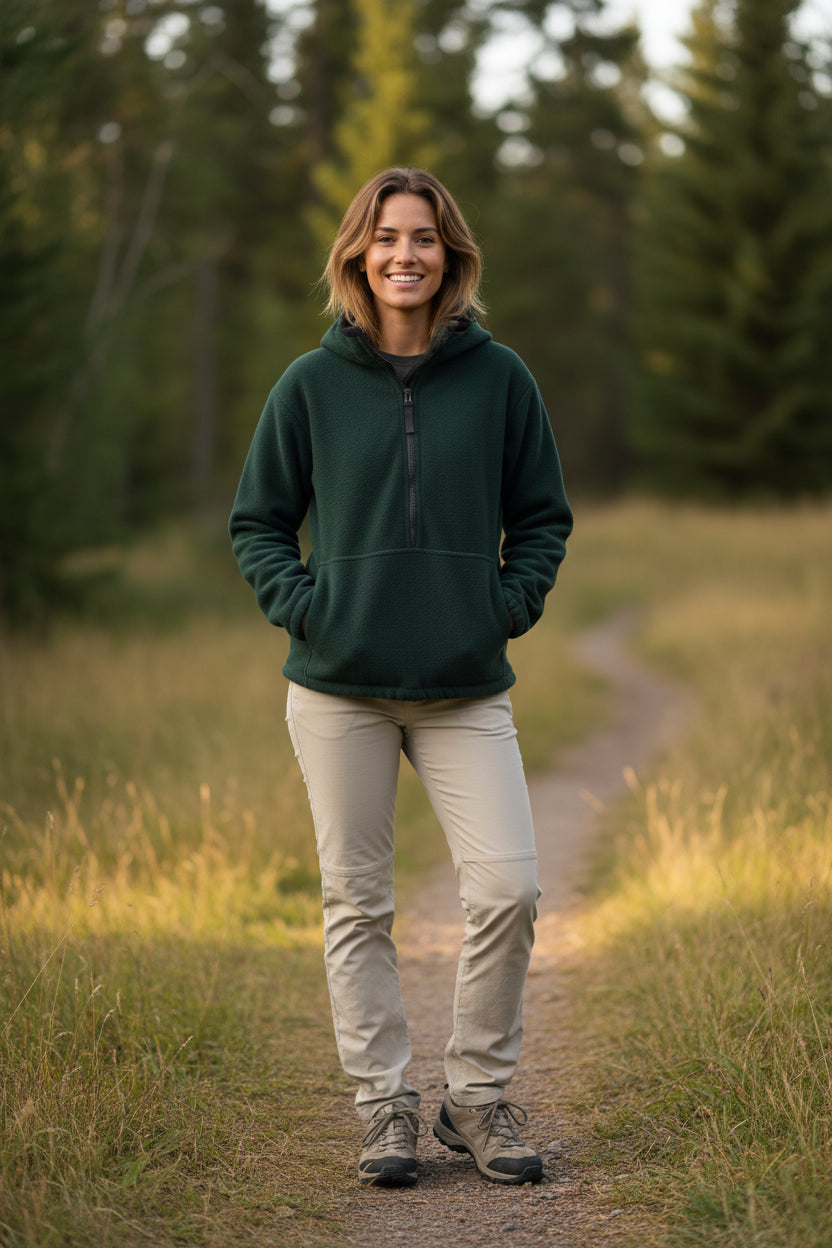 Unisex Green Polar Fleece Zip Pullover – Soft Thermal Jacket for Cold Weather & Outdoor Layering