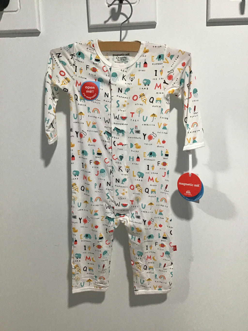 Magnetic Alphabet Print Baby Coverall – “ABC Lover” Educational One-Piece Pajamas with Easy Magnetic Closure