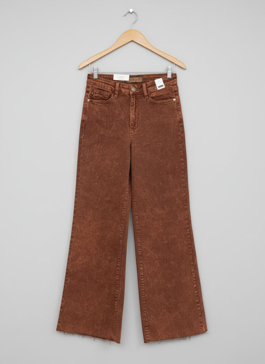 Women’s JB Pumpkin Spice Acid-Wash Jeans – High-Waisted Wide-Leg Denim with Cropped Raw Hem (Style 88888)