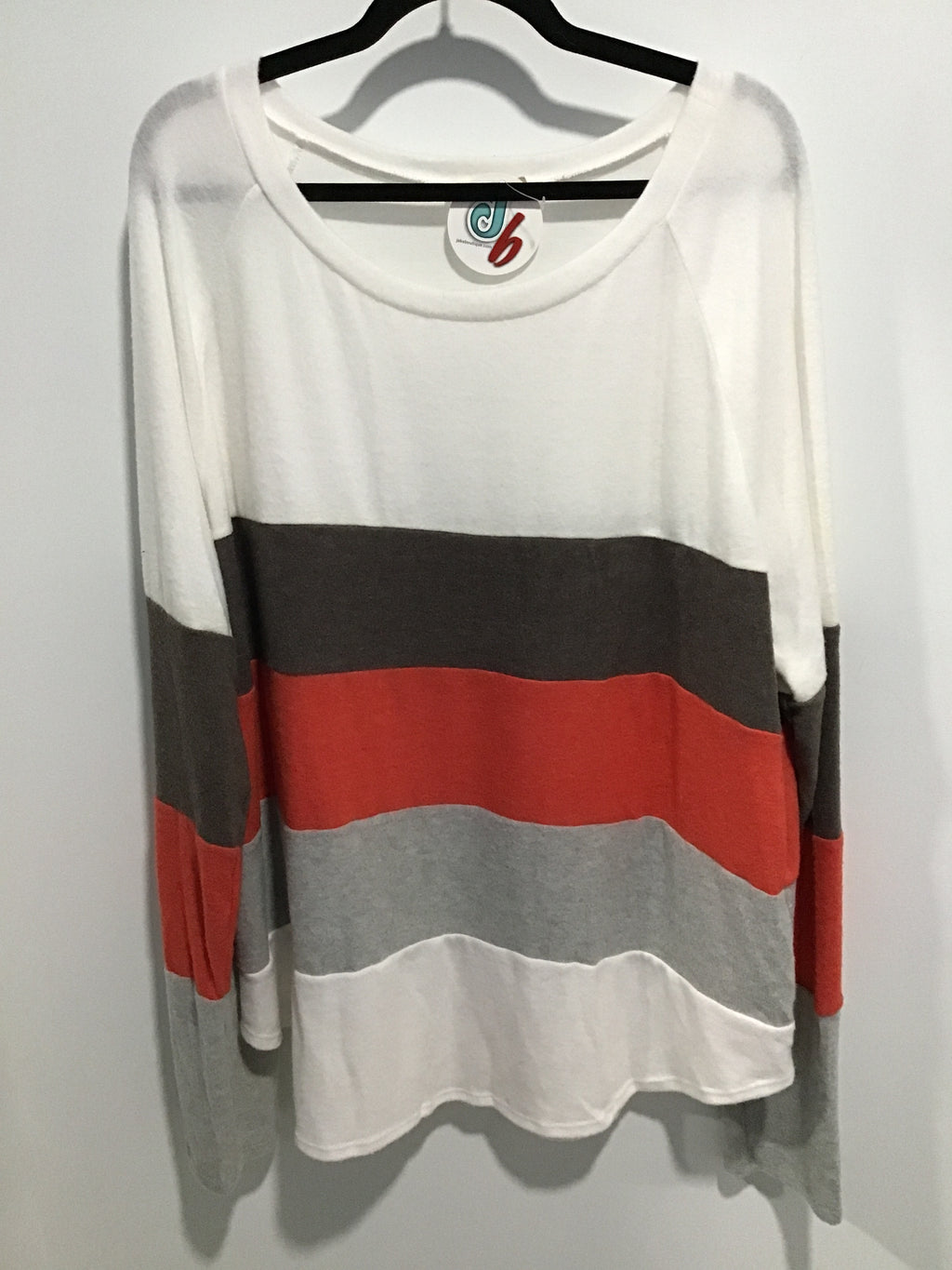 Ivory Multi Color Block Long Sleeve Top – Soft Knit Casual Pullover for Women with Modern Stripe Design