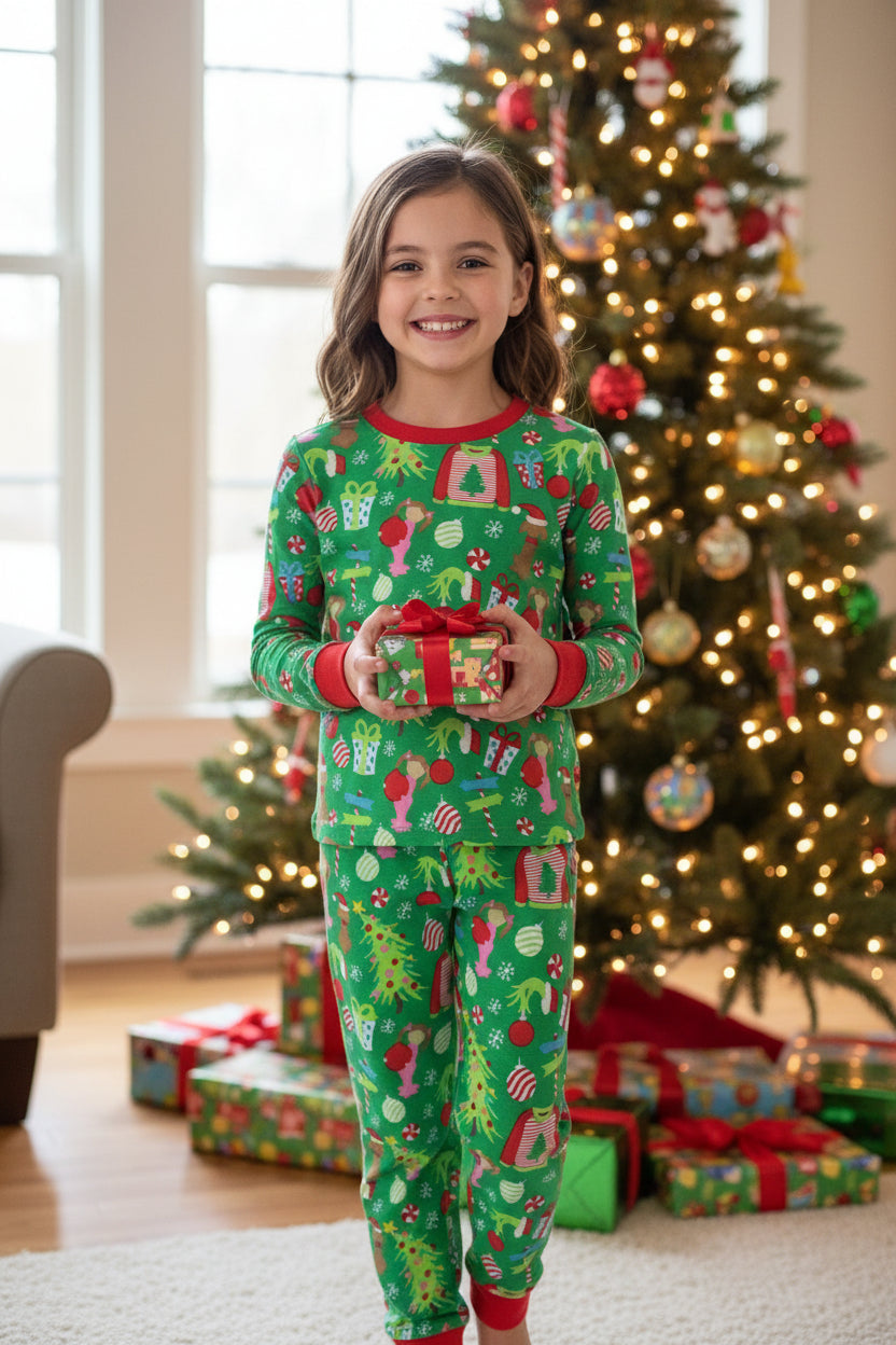 JM “Merry Whatever” Matching Christmas Pajamas – Festive Green Holiday Jammie Set for Toddlers, Kids & Adults