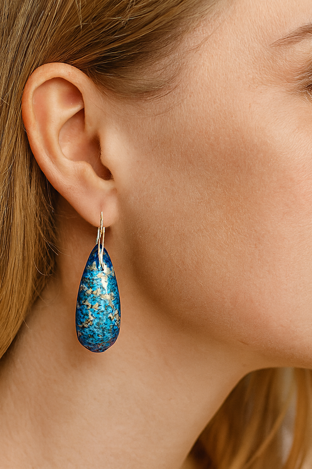 Bohemian Teardrop Emperor Stone Earrings – Natural Quartz Dangle with Silver Hook