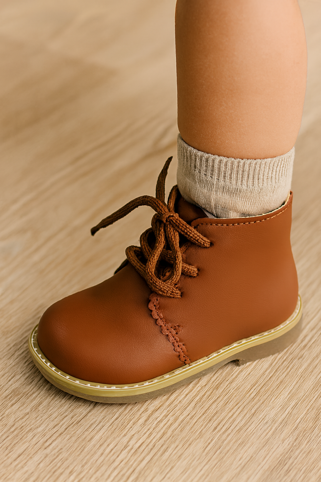 Kids’ Cinnamon Lace-Up Boots – Scallop Trim & Stitched Sole (Fall Classic)
