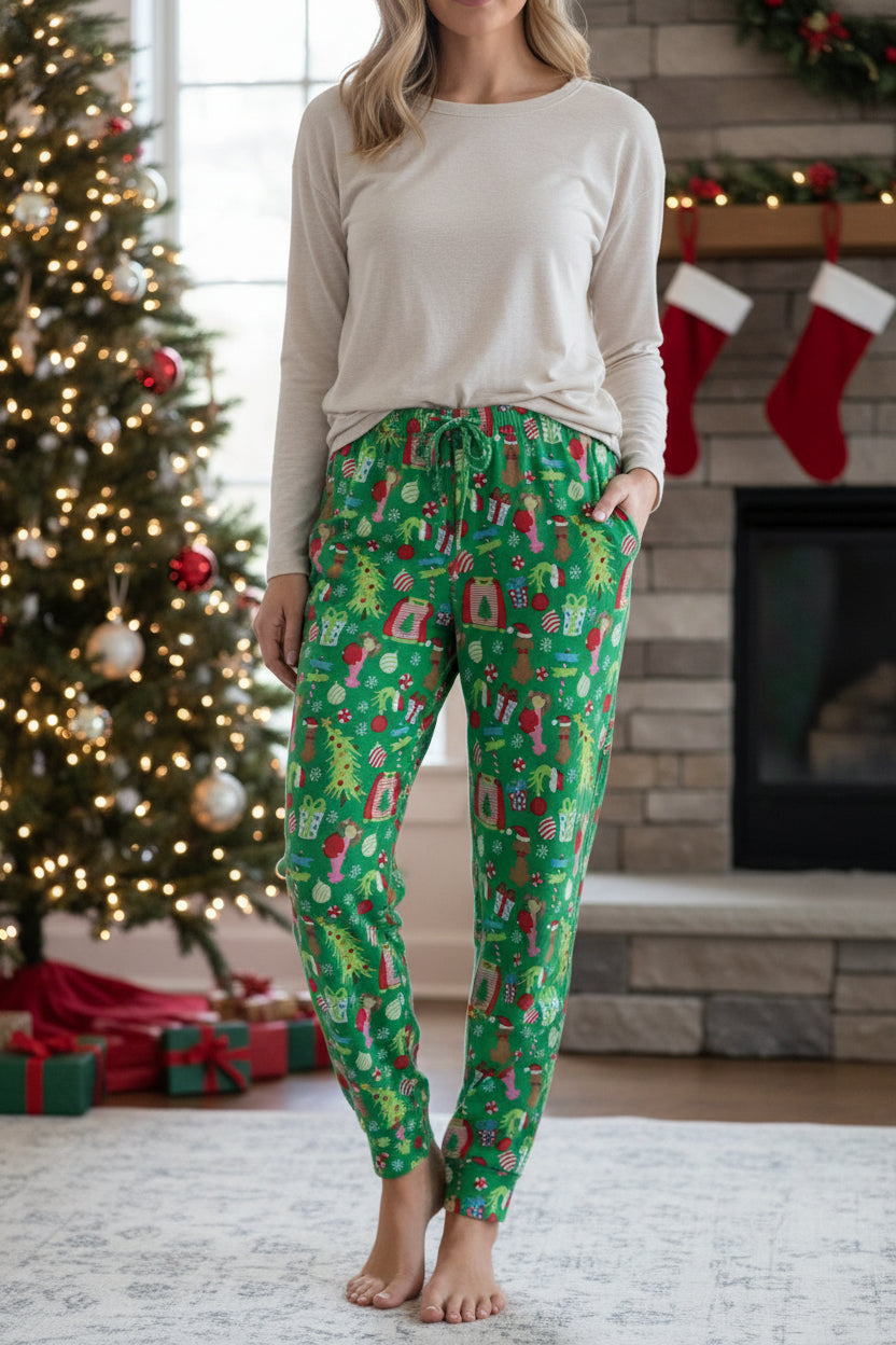 JM “Merry Whatever” Matching Christmas Pajamas – Festive Green Holiday Jammie Set for Toddlers, Kids & Adults
