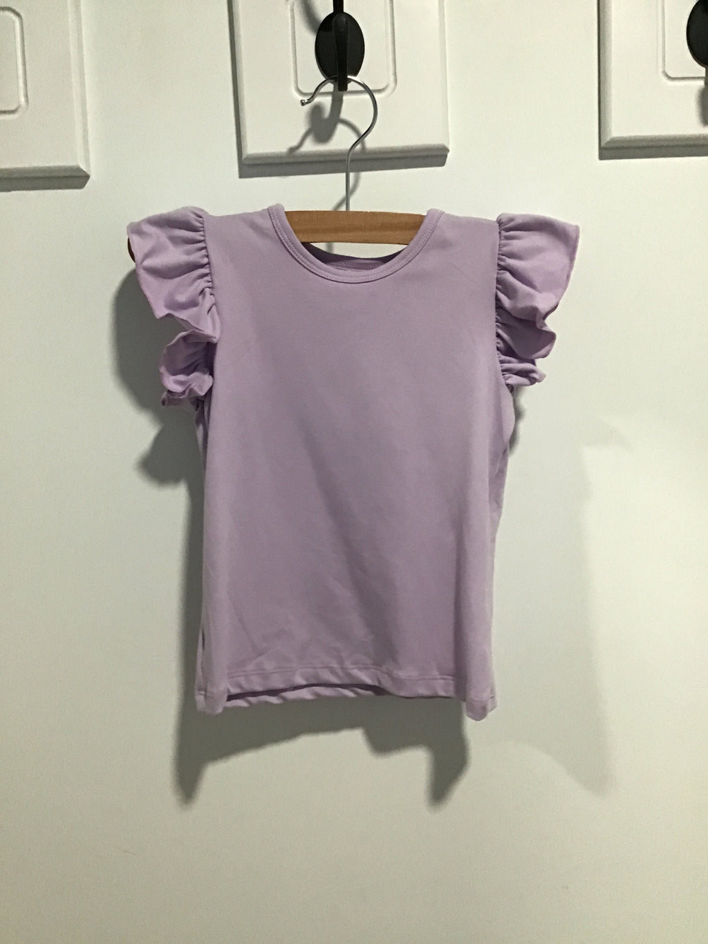 Girls’ Lavender Ruffle Sleeve Tee – Soft Cotton Short Sleeve Top for Toddlers & Kids
