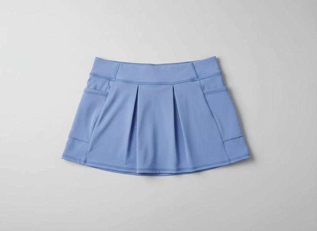 Girls’ Sky Blue Athletic Yoga Skirt – Stretch Performance Skort with Wide Waistband & Built-In Shorts