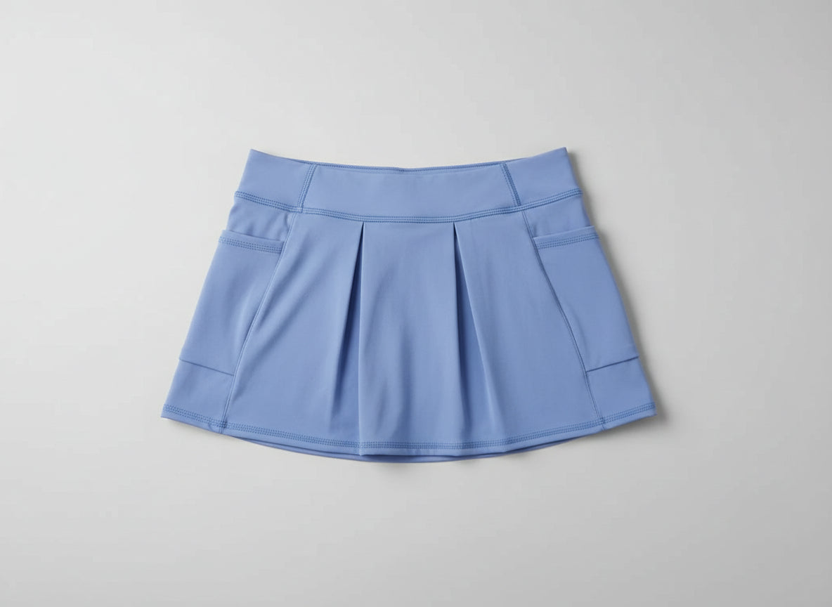 Girls’ Sky Blue Athletic Yoga Skirt – Stretch Performance Skort with Wide Waistband & Built-In Shorts