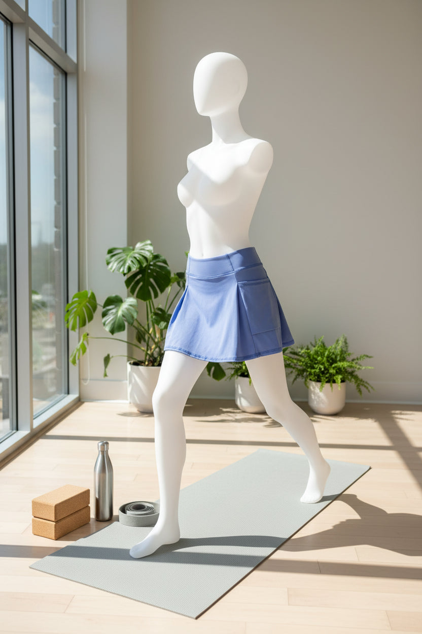 Girls’ Sky Blue Athletic Yoga Skirt – Stretch Performance Skort with Wide Waistband & Built-In Shorts