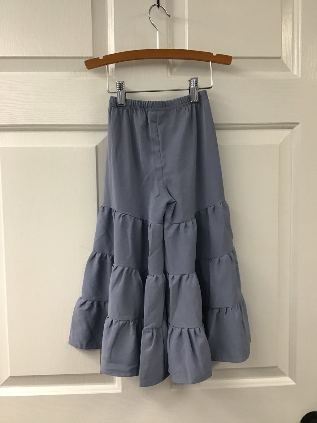 Girls’ Tiered Ruffle Palazzo Pants – Stone Blue Elastic Waist Wide-Leg Bottoms with Layered Tiers