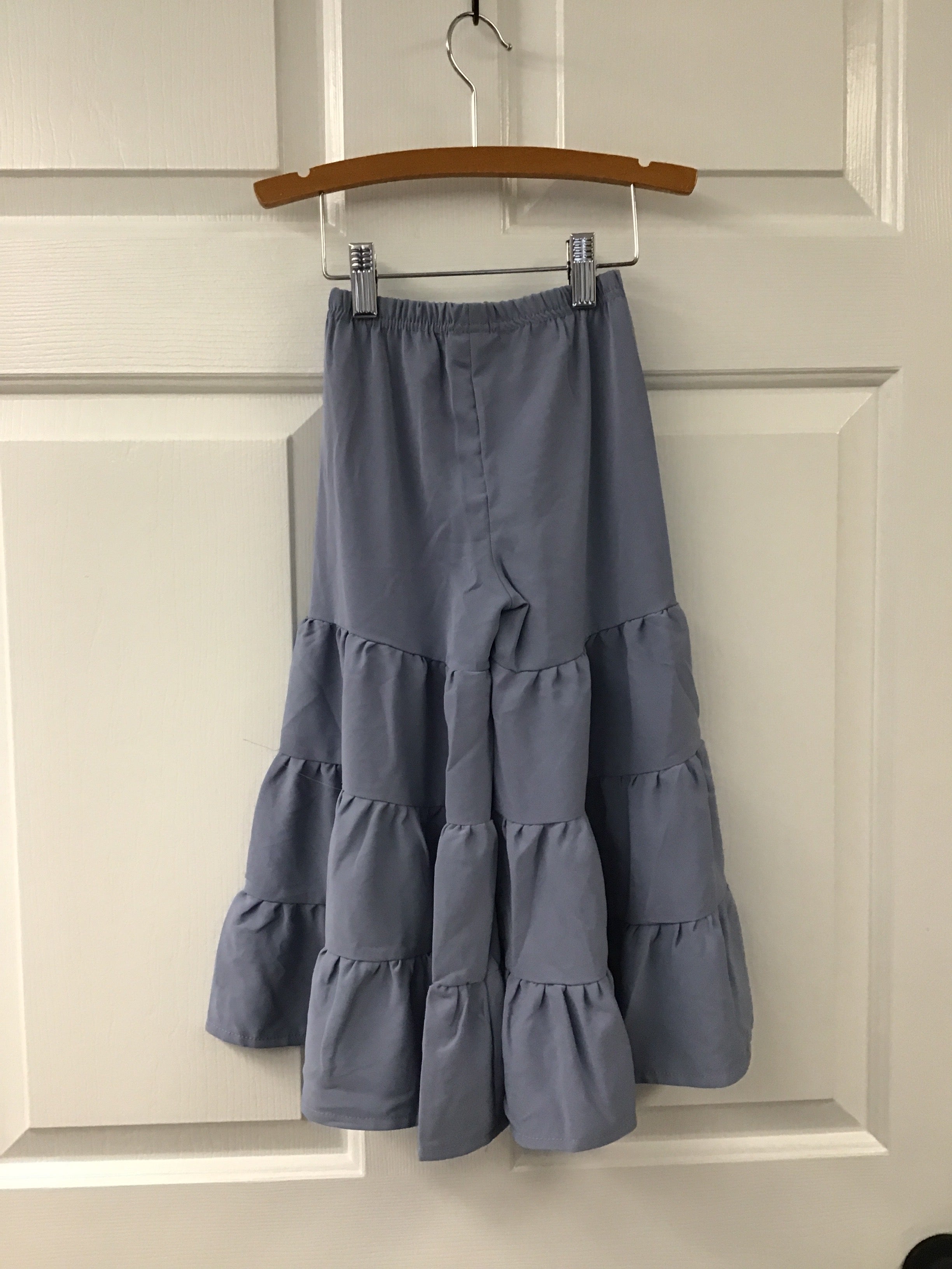 Girls’ Tiered Ruffle Palazzo Pants – Stone Blue Elastic Waist Wide-Leg Bottoms with Layered Tiers