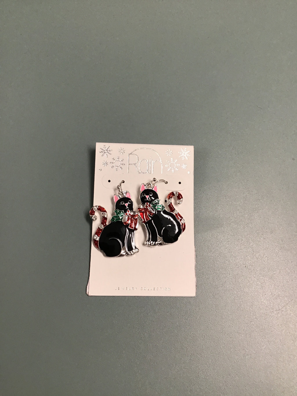 Holiday Black Cat Candy Cane Earrings – Festive Studs with Holly & Bow Accents for Christmas Cheer
