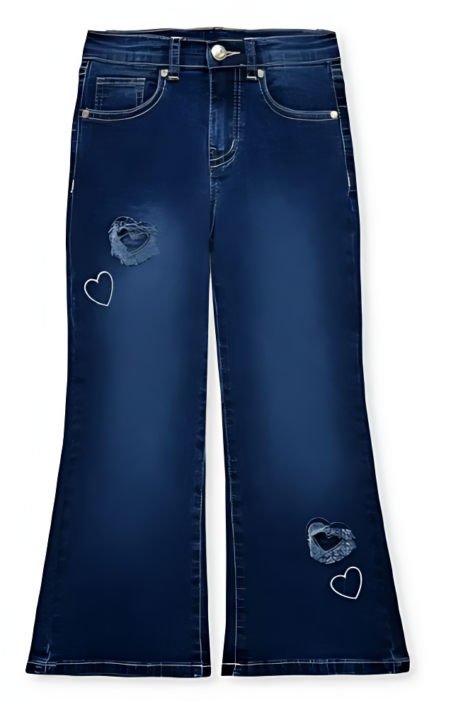 Girls’ Flare Denim Jeans – Heart Appliqué & Distressed Detail (Playful Stretch Fit)
