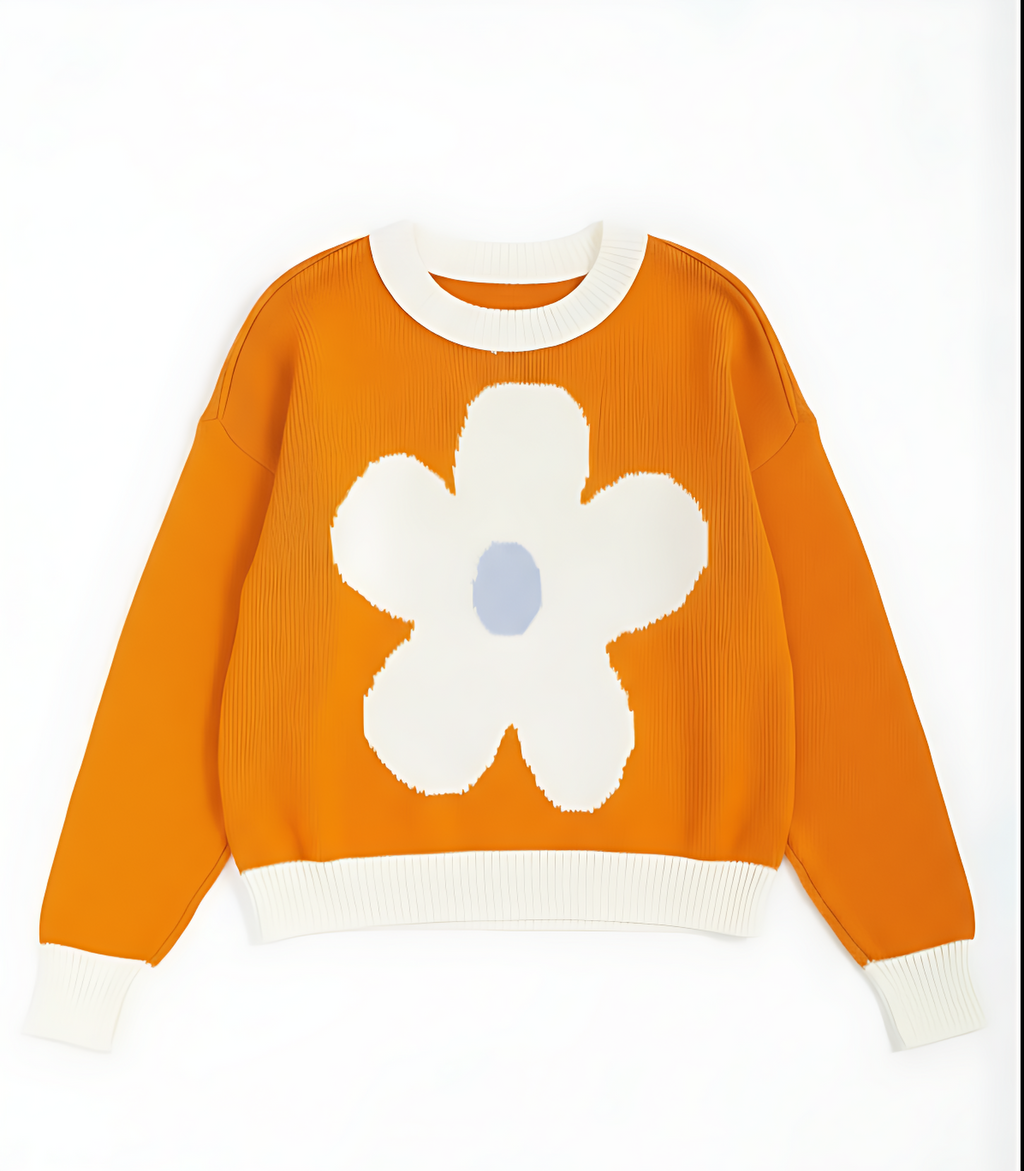 Flower Knit Pullover Orange