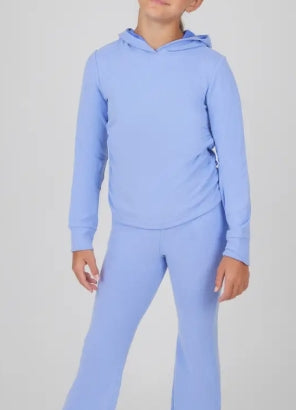 Girls’ Violet Storm Melange Hoodie & Flare Pant Set – Side Cinched Flutter Fit