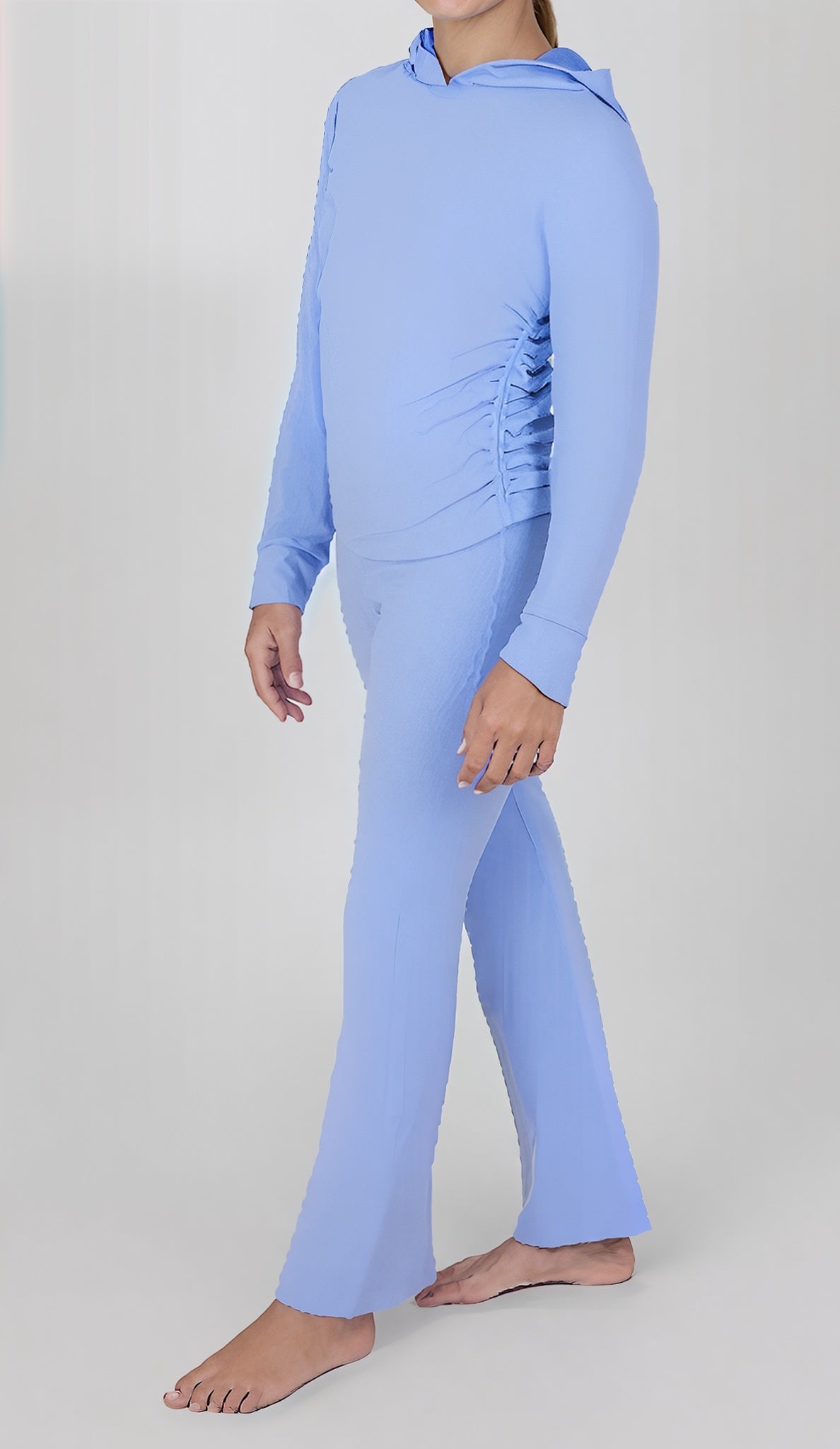 Girls’ Violet Storm Melange Hoodie & Flare Pant Set – Side Cinched Flutter Fit