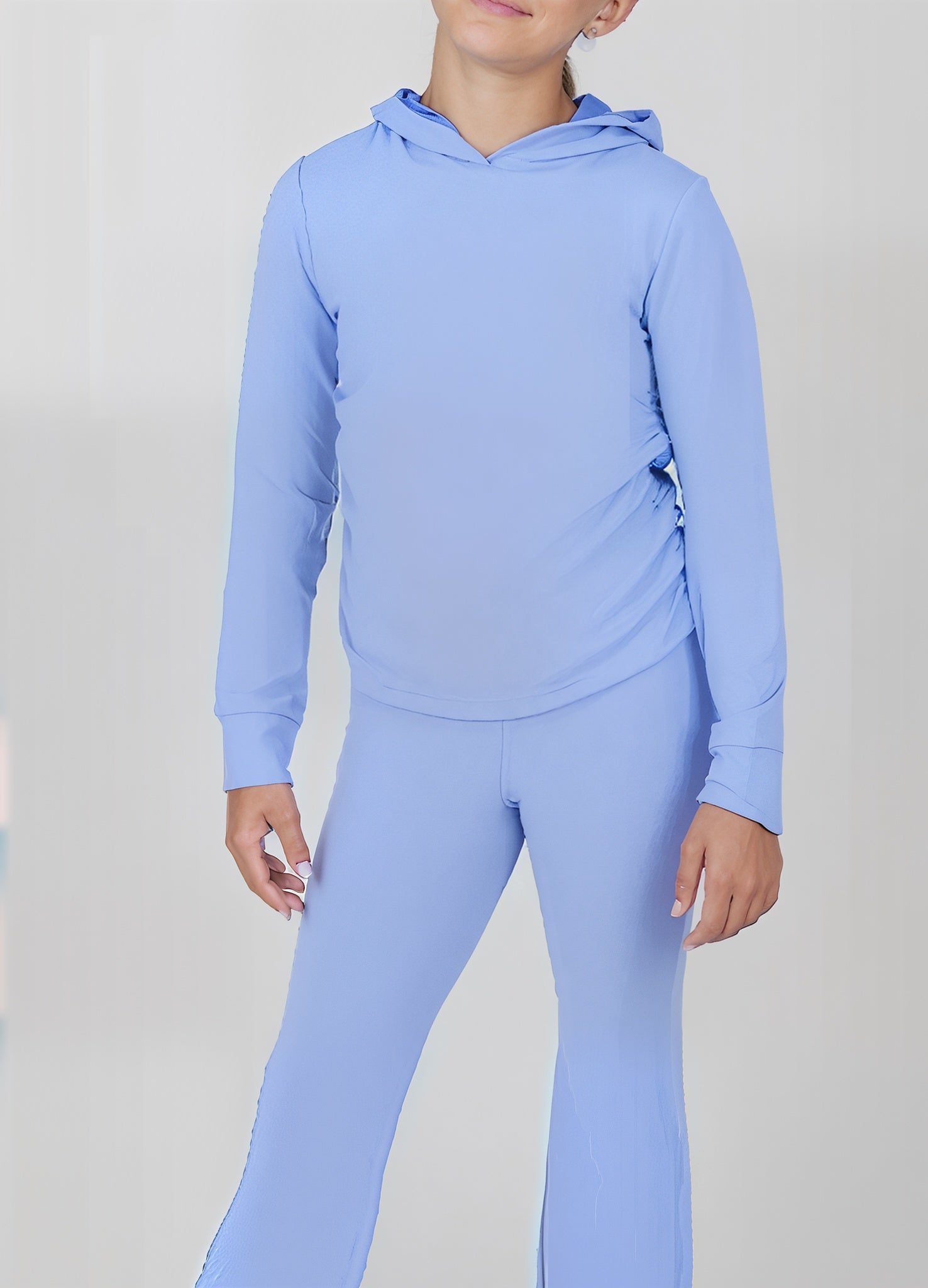 Girls’ Violet Storm Melange Hoodie & Flare Pant Set – Side Cinched Flutter Fit