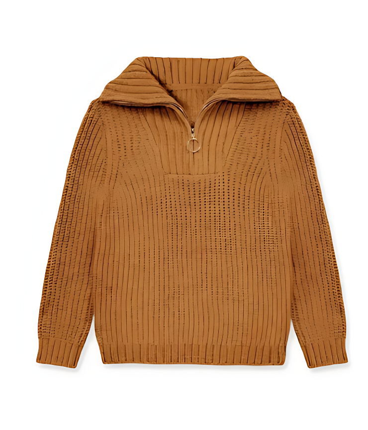 Girls’ Ribbed Lurex Half-Zip Sweater – Pullover Knit with Metallic Shine & Collar Detail
