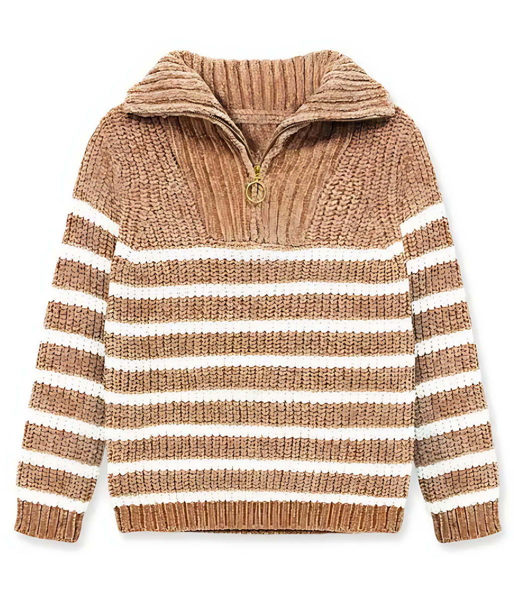 Girls’ Ribbed Lurex Half-Zip Sweater – Pullover Knit with Metallic Shine & Collar Detail