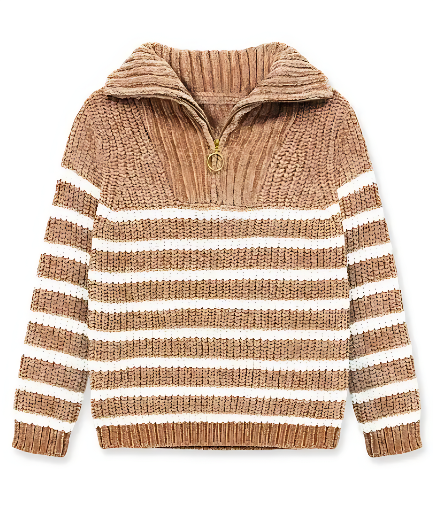 Girls’ Ribbed Lurex Half-Zip Sweater – Pullover Knit with Metallic Shine & Collar Detail