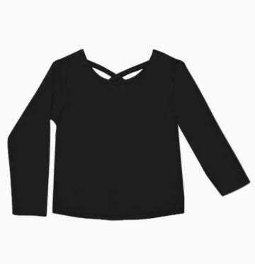 Girls’ Crisscross Back Long Sleeve Tee – Soft Stretch Knit Top for Everyday & Layering