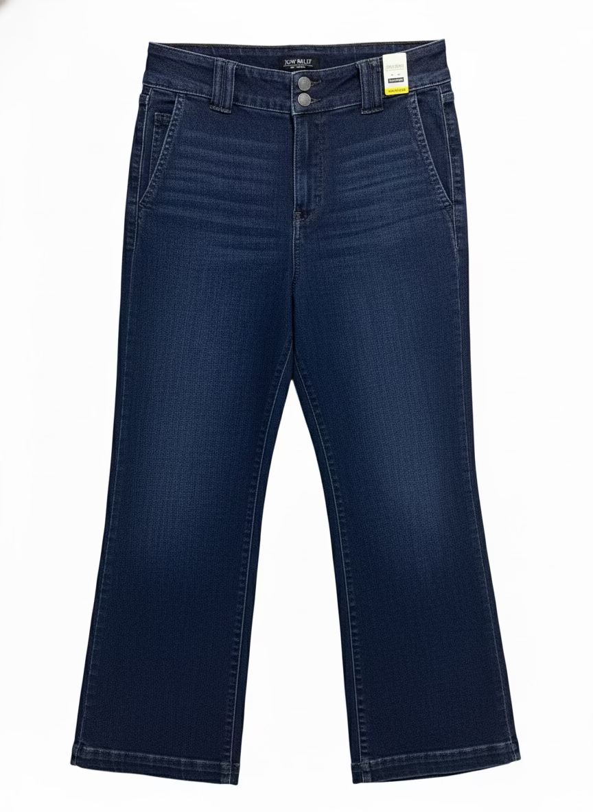 Women's High-Waisted Wide-Leg Jeans – JB Dark Denim Trouser with Short Inseam